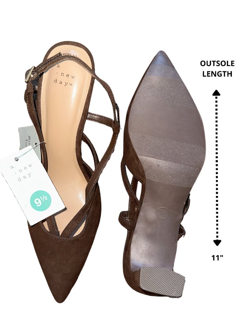NWT A New Day Brown Faux Suede Pointed Toe Louis Slingback Heel Pumps Size 9.5 - Picture 5 of 9